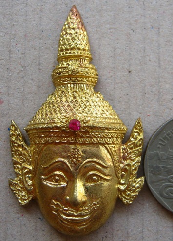 เศียรพระลักษณ์หน้าทอง(รุ่นแรก)เนื้อสุวรรณสัมฤทธิ์(ฝังพลอย)หลวงพ่อเอิบ วัดซุ้มกระต่าย ชัยนาท ปี2555 