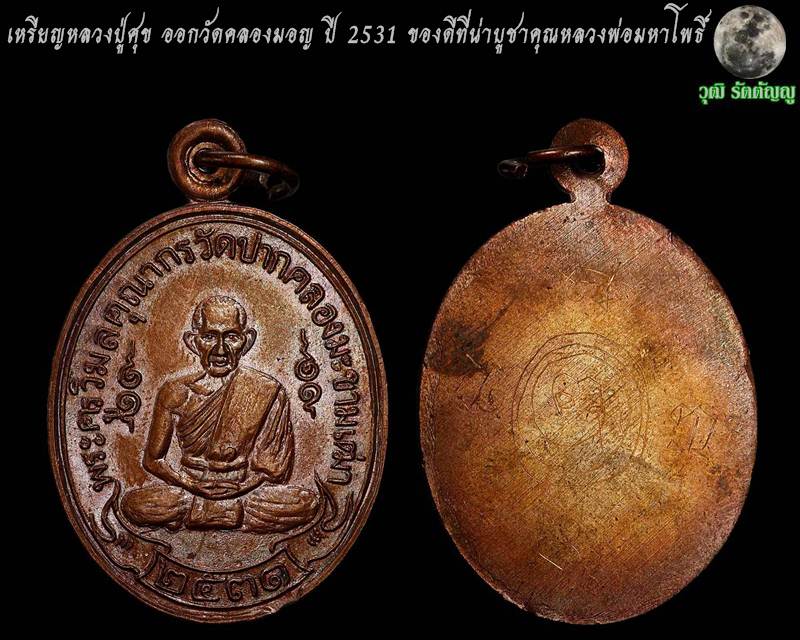 เหรียญหลวงปู่ศุข วัดปากคลองมะขามเฒ่า หลวงพ่อมหาโพธิ์ ออกวัดคลองมอญ จ.ชัยนาท ปี ๒๕๓๑