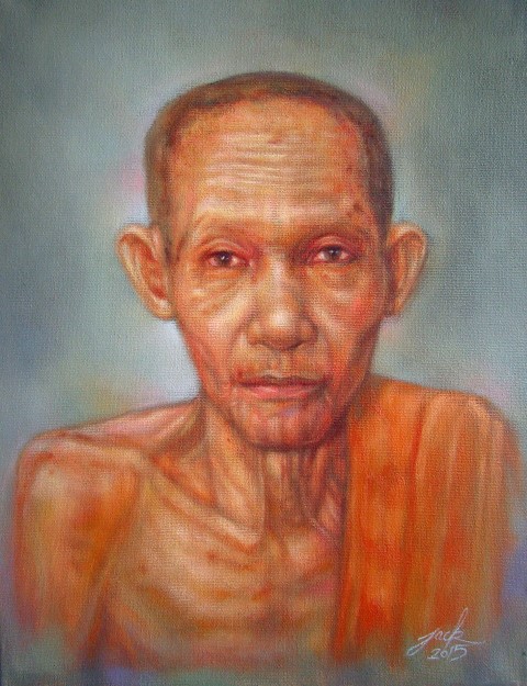 ภาพวาดสีน้ำมัน หลวงพ่อเกษม เขมโก งานเพ้นท์บนเฟรมผ้าใบ canvas ขนาด 30 x 40 cm.