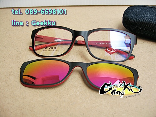 กรอบแว่นตา Cooper  (6001-col.6) **ของแท้ ** ทรงกรอบเต็มสีดำด้านในสีแดง  มีคลิปกันแดด (เลนส์ Porarize