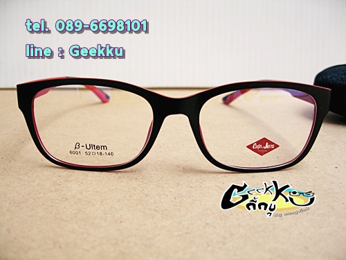 กรอบแว่นตา Cooper  (6001-col.6) **ของแท้ ** ทรงกรอบเต็มสีดำด้านในสีแดง  มีคลิปกันแดด (เลนส์ Porarize