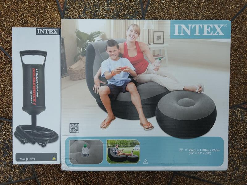 โล็ะสต็อกถูกๆ เคาะเดียว INTEX ชุดโซฟาและเก้าอี้เดี่ยว 2 ชิ้นพร้อมอุปกรณ์ปั๊มลม : สีเทา