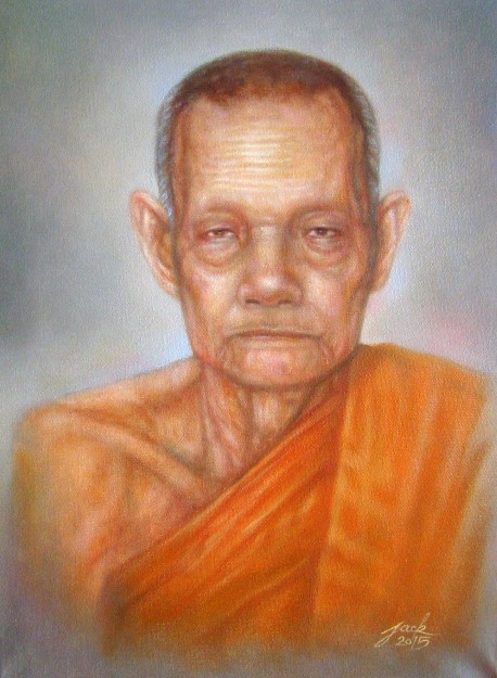 ภาพวาดสีน้ำมัน หลวงพ่อชาญ วัดบางบ่อ งานเพ้นท์บนเฟรมผ้าใบ canvas  ขนาด 30 x 40 cm.