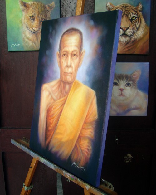 ภาพวาดสีน้ำมัน หลวงปู่โต๊ะ วัดประดู่ฉิมพลี งานเพ้นท์บนเฟรมผ้าใบ canvas ขนาด 30x40 cm.