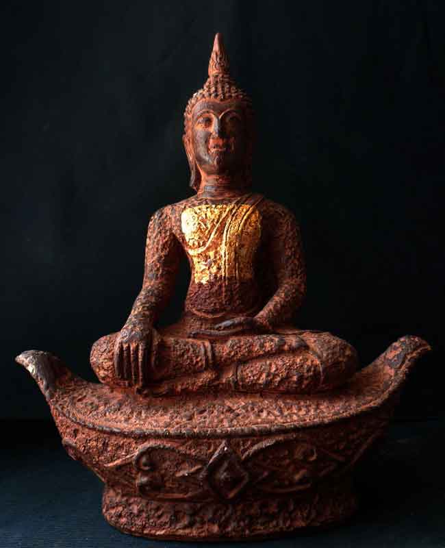 พระสุโขทัย 5นิ้ว งานพุทธศิลป์ใหม่สวยงาม ปิดทองลายละเอียดคมชัด พิมพ์โบราณ นั่งเรือยาว ผิวมันแดง