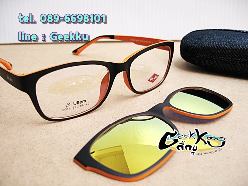 กรอบแว่นตา Cooper  (6001-col.2) **ของแท้ ** ทรงกรอบเต็มสีดำด้านในสีส้ม  มีคลิปกันแดด (เลนส์ Porarize