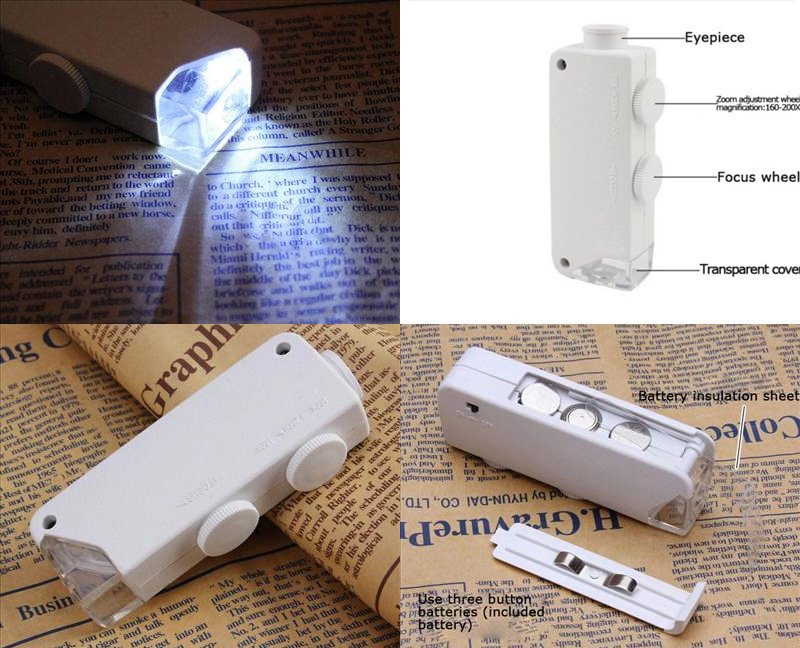 กล้องส่องพระ เพชร จิวเวอร์รี่ กล้องส่องพระกำลังขยาย 160x-200x เท่า พร้อมไฟ LED และซองใส่ ส่งฟรี