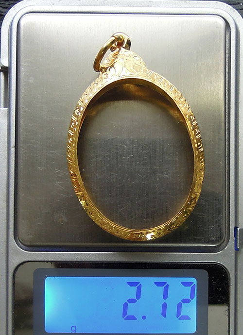 กรอบทองหัวเต่า มือ1ใส่ เหรียญปรก8รอบ ปรกไตรมาส ห่วงเชื่อม เจริญพร พระเจ้าตาก วัดยายร้า ลป.ทิม2.72g