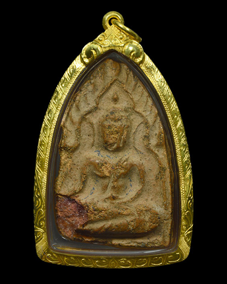 พระขุนแผนพลายคู่ตัดเดี่ยว กรุบ้านกร่าง จ.สุพรรณบุรี พิมพ์หน้ากลม เนื้อดิน+เลี่ยมทองหนาหนา+บัตรรับรอง