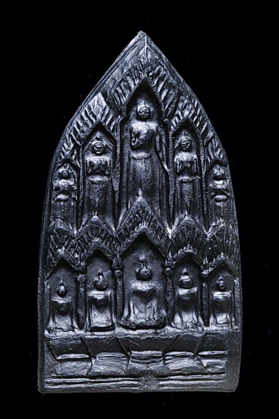 พระสิบทัศน์ พิมพ์เล็ก หลวงพ่อเงิน วัดดอนยายหอม รุ่นแรก เนื้อดินดำ-ใบลาน