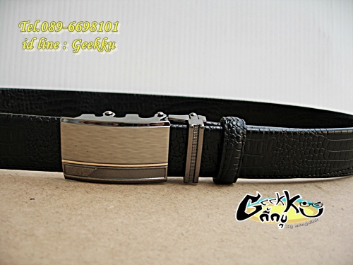 เข็มขัดหนังหัวออโต้ล๊อค สีดำ 