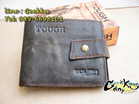 กระเป๋าตังค์ Tough (T02) หนังแท้สีน้ำตาล หนังน้ำมัน (หนังออย) รุ่น 3 พับ 