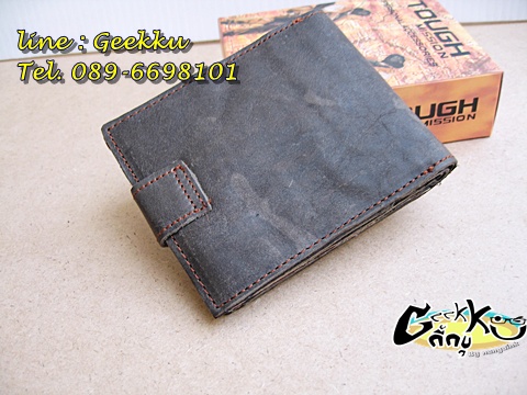 กระเป๋าตังค์ Tough (T02) หนังแท้สีน้ำตาล หนังน้ำมัน (หนังออย) รุ่น 3 พับ 