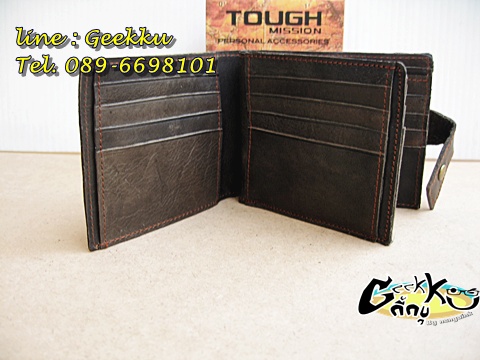 กระเป๋าตังค์ Tough (T02) หนังแท้สีน้ำตาล หนังน้ำมัน (หนังออย) รุ่น 3 พับ 
