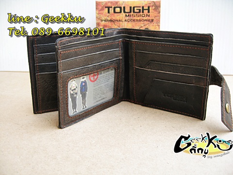 กระเป๋าตังค์ Tough (T02) หนังแท้สีน้ำตาล หนังน้ำมัน (หนังออย) รุ่น 3 พับ 