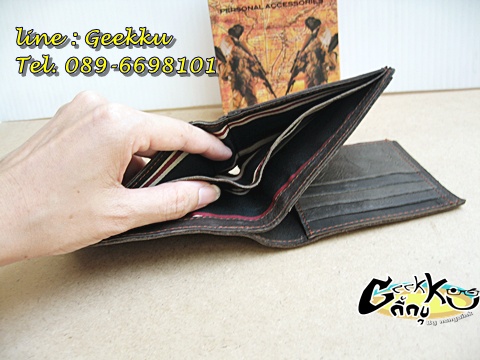 กระเป๋าตังค์ Tough (T02) หนังแท้สีน้ำตาล หนังน้ำมัน (หนังออย) รุ่น 3 พับ 