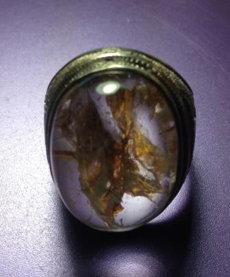 แหวนเงินสั่งทำแกะสลักพญานาคด้านข้างสวยงามขนาดแหวนเบอร์ 70 หัวแหวนแก้วโป่งขามเม็ดโต แก้วกาบเงินกาบทอง