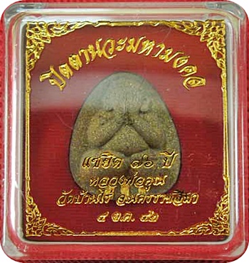 พระปิดตานวะมหามงคล แซยิด 76 ปีเนื้อผงใบลานด้านหน้าฝังตะกรุดทองคำ 3 ดอกเกศาหลวงพ่อโรยผงตะไบพระกริ่ง