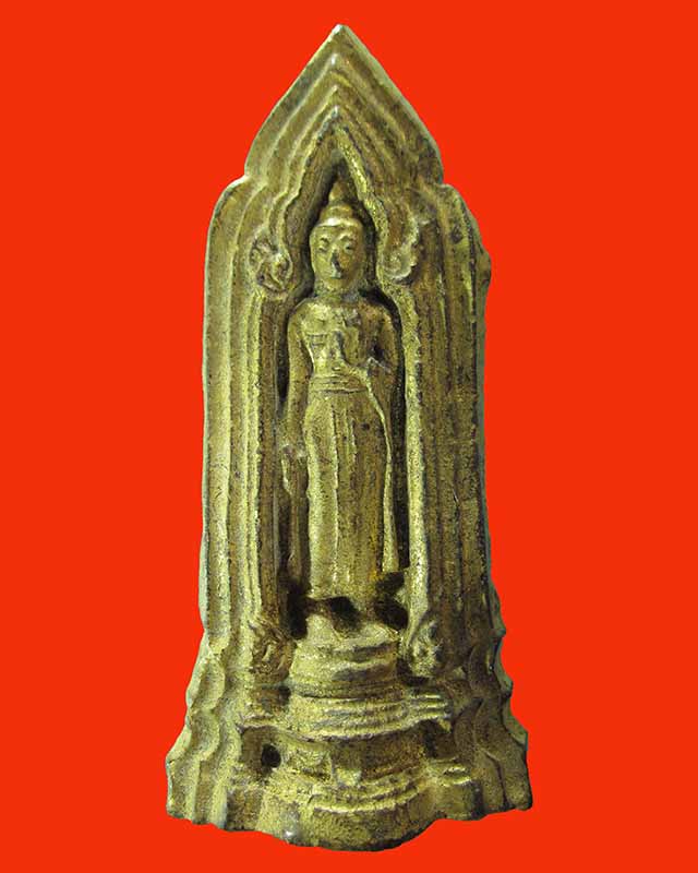 พระโคนสมอ  พิมพ์ปางยืนประทานพรเนื้อดิน ปิดทองเก่า อยุธยา