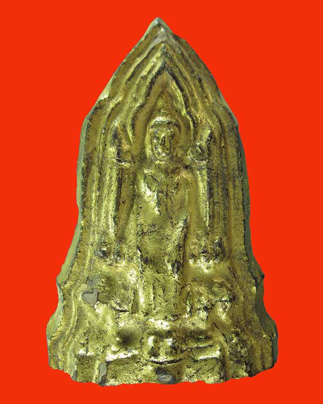 พระโคนสมอ ปางนั่งห้อยพระบาทเนื้อดิน ปิดทองเก่า อยุธยา