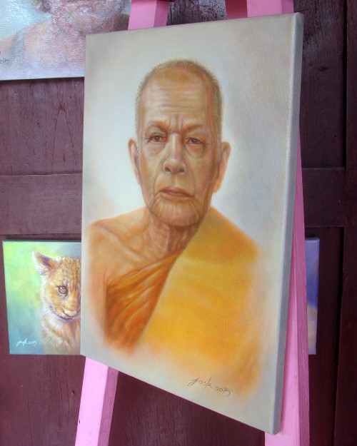 ภาพวาดสีน้ำมัน หลวงพ่อแดง วัดเขาบันไดอิฐ งานเพ้นท์บนเฟรมผ้าใบ canvas ขนาด 30 x 40 cm.