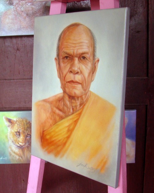 ภาพวาดสีน้ำมัน หลวงพ่อสด วัดปากน้ำ งานเพ้นท์บนเฟรมผ้าใบ canvas ขนาด 30 x 40 cm.