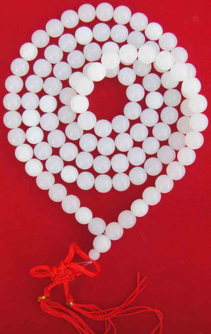 (((วัดใจเคาะเดียวแดง)))สร้อยประคำหยกขาวจากพม่า ความยาว 42 นิ้ว เส้นผ่าศูนย์กลาง 10 ม.ม.คุ้มครองป้อง