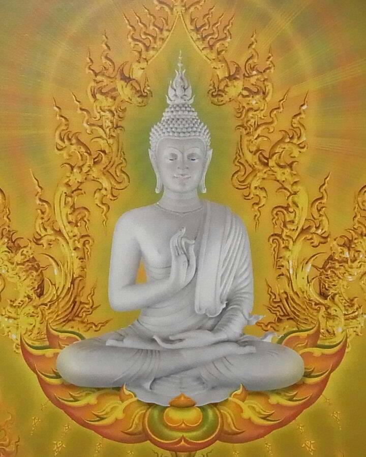 ภาพพิมพ์สีพุทธศิลป์ขนาดใหญ่**พระพุทธเจ้าประทานพร(บ้านนี้อยู่สุขแล้วรวย) ปี ๒๕๕๕ ** ผลงานของ อ.เฉลิมช
