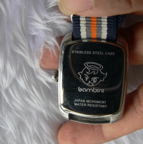 นาฬิกา Bambini ของแท้ Stainless Steel Case สวยๆ สายนาโต้ เข็มสปอร์ตส้ม พร้อมเข็มวินาทีแยก