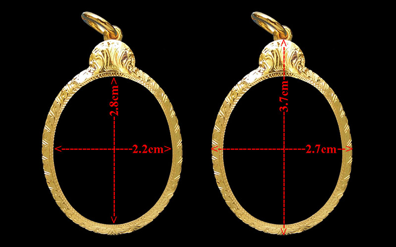 กรอบทองหัวเต่า มือ1ใส่ เหรียญรูปไข่รุ่น2,4 ลป.ทวด วัดช้างให้ จ.ปัตตานี, พระผงดวงเศรษฐี ลป.หมุน1.76g