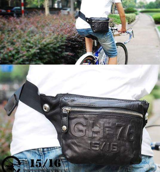 กระเป๋าคาดเอว fifteen sixteen หนังแท้ผสมผ้าร่มเคลือบกันน้ำ