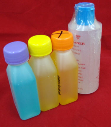 ชุดใหญ่ น้ำยาล้างเหรียญ - ล้างกะไหล่ รมดำ ทำเก่า เคาะเดียว 4 ขวด