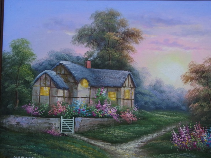  ภาพบ้านชายป่า สีน้ำมัน