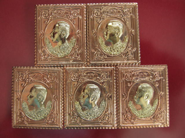 5 เหรียญแสตมป์ ร.5 เนื้อทองแดงหน้าทอง หลวงพ่อเกษม ปี 36 ไม่แพง กล่อง