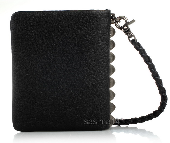 กระเป๋าสตางค์ fifteen sixteen หนังแท้ สีดำ มีสายหนังคล้องหูเ ข็มขัด