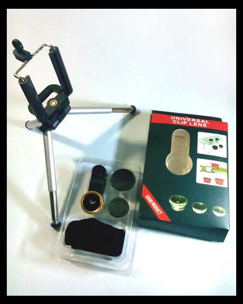 มินิขาตั้งกล้อง + อแดบเตอร์ + universal clip lens (อันนี้ขอบทองครับ)