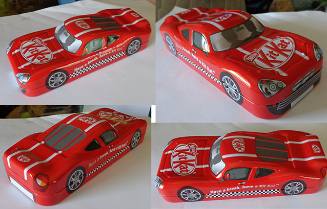กล่องเหล็ก KIT KAT และ CRUNCH รูปรถแข่ง  เอาไปใส่ของได้เอนกประสงค์ ทั้งเครื่องเขียน,พระเครื่อง ฯลฯ