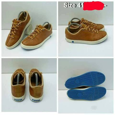 "เคาะเดียว" รองเท้ามือสอง K-SWISS เบอร์ 41 เป็นหนังสีน้ำตาล แท้ ซื้อมาใส่ไม่ได้ เปิดต่ำกว่าทุน