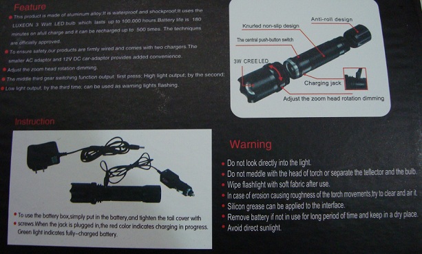 ไฟฉาย LED ปรับ ซูม ชาร์ต ไฟ ได้ เคาะเดียว ของใหม่  