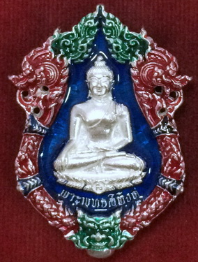 เหรียญหล่อฉลุ บรรจุกริ่ง.พระพุทธสิหิงค์ กริ่งวินยาภรณ์ ๒๖ ศตวรรษ.เนื้อเงินลงยาราชาวดีพื้นน้ำเงิน  หล