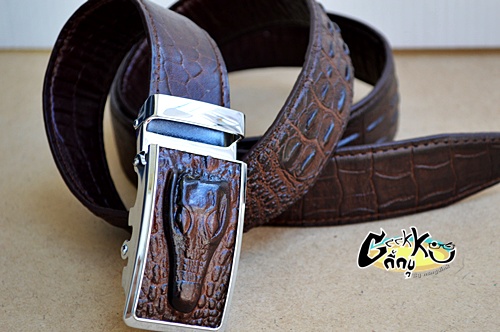 เข็มขัดหัวจระเข้สายหนังแท้ (หนังวัว) สีน้ำตาล   