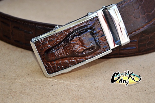 เข็มขัดหัวจระเข้สายหนังแท้ (หนังวัว) สีน้ำตาล   