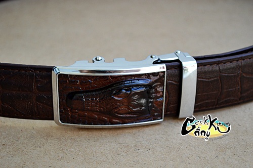 เข็มขัดหัวจระเข้สายหนังแท้ (หนังวัว) สีน้ำตาล   