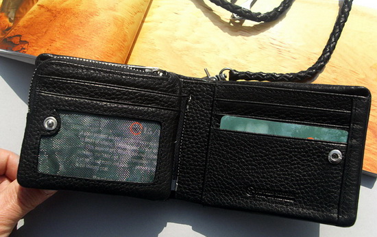 กระเป๋าสตางค์ หนัง fifteen sixteen สีดำ มีสายคล้องกับเข็มขัด หรือกระเป๋าได้