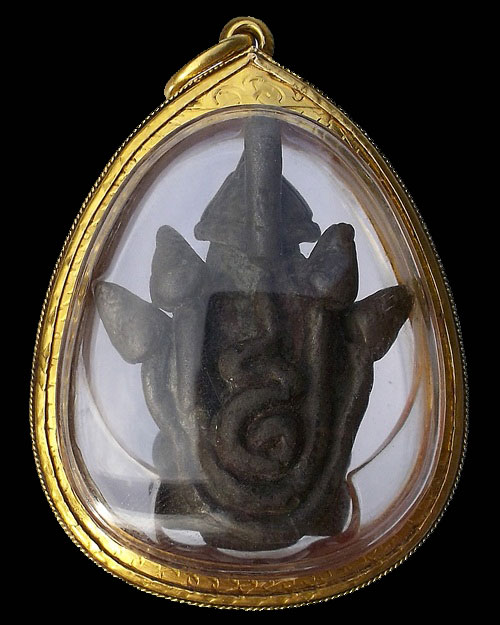 พระอุปคุต ปางล้วงบาตร เนื้อสัมฤทธิ์เงิน ศิลปะเขมร เลี่ยมทอง