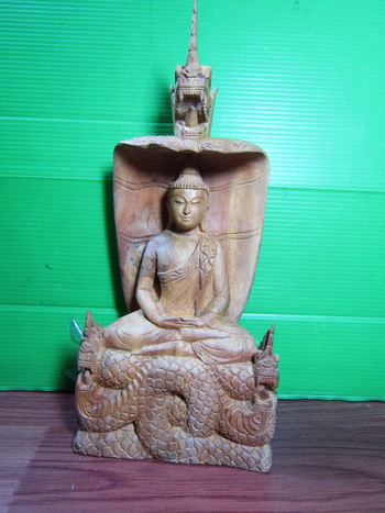 พระบูชาไม้แกะสลัก พิมพ์ พระนาคปรก ศิลป์สวย ขนาด หน้าตัก 4 นิ้ว