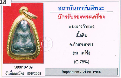 พระนางกำแพง กรุ จ.กำแพงเพชร เนื้อดิน โซนเนื้อดำ(นิยมสุด)+ตลับทองคำ+บัตรรับรองครับ