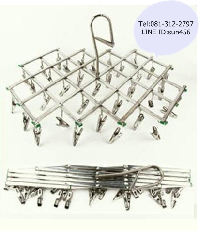 ขายที่ตากผ้า ที่หนีบผ้า ที่แขวนผ้าแบบยืดพับเก็บได้สแตนเลสแท้ 35 ตัวหนีบ Hanger Net 35 Clips รุ่นใหม่