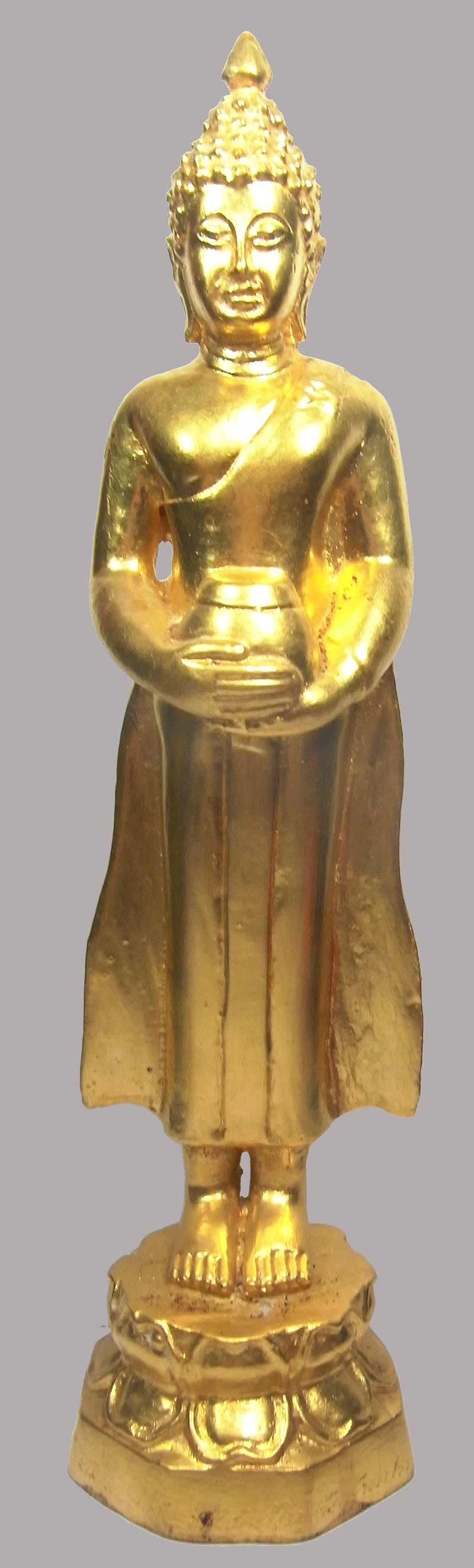 หายากสุดๆ พระบูชาปางอุ้มบาตรเนื้อทองเหลือง ปิดทอง วัดบ้านปาง สูง 10 นิ้ว ปลุกเสกพิธีใหญ่