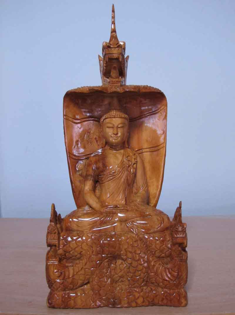 พระบูชาไม้แกะสลัก พิมพ์ พระนาคปรก ศิลป์สวย ขนาด หน้าตัก 4 นิ้ว